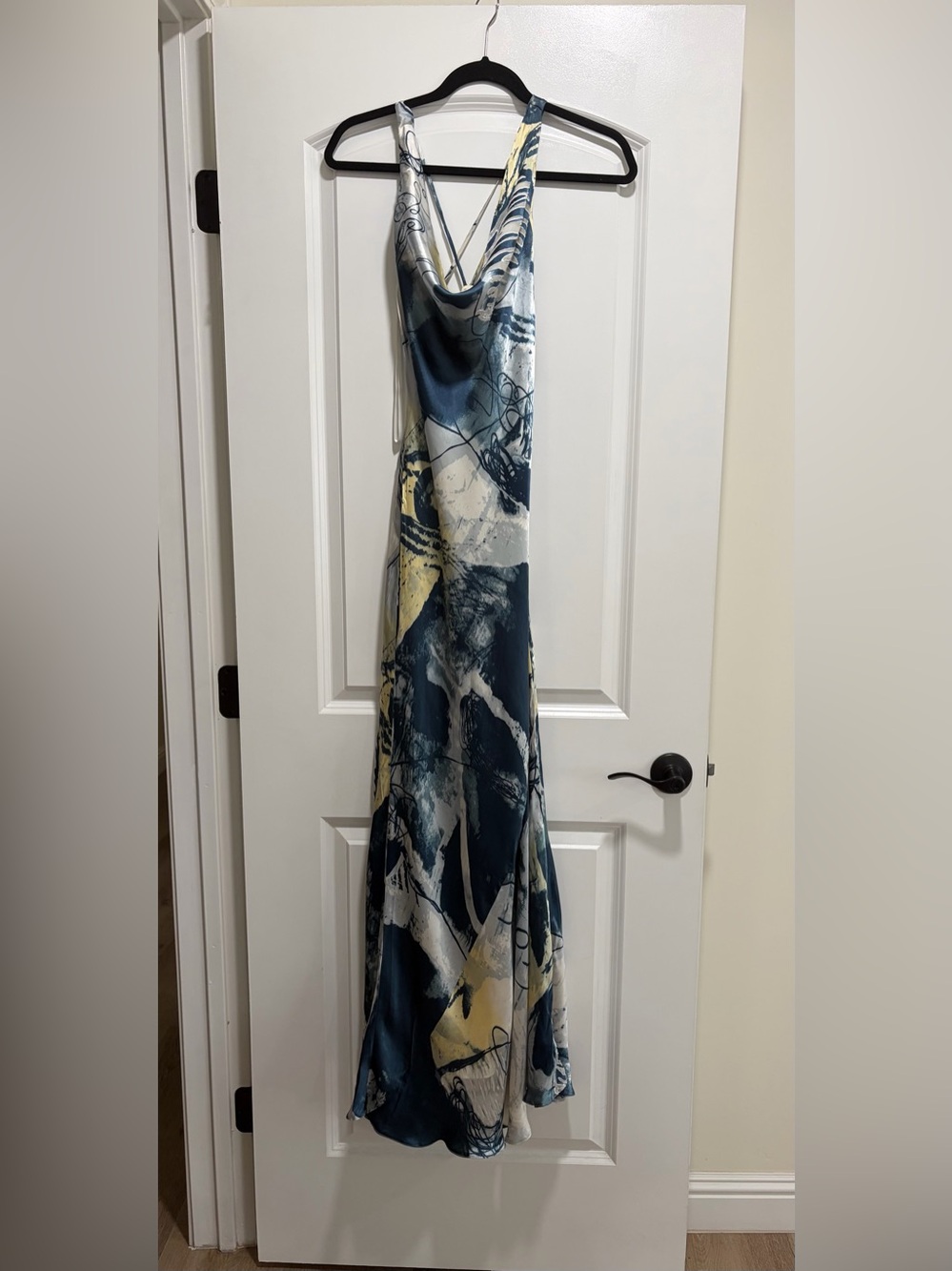 Pearce Fionda printed slip evening gown.